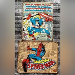 Retro Amazing Spider-Man and Captain America tin panels - 12.5x6”